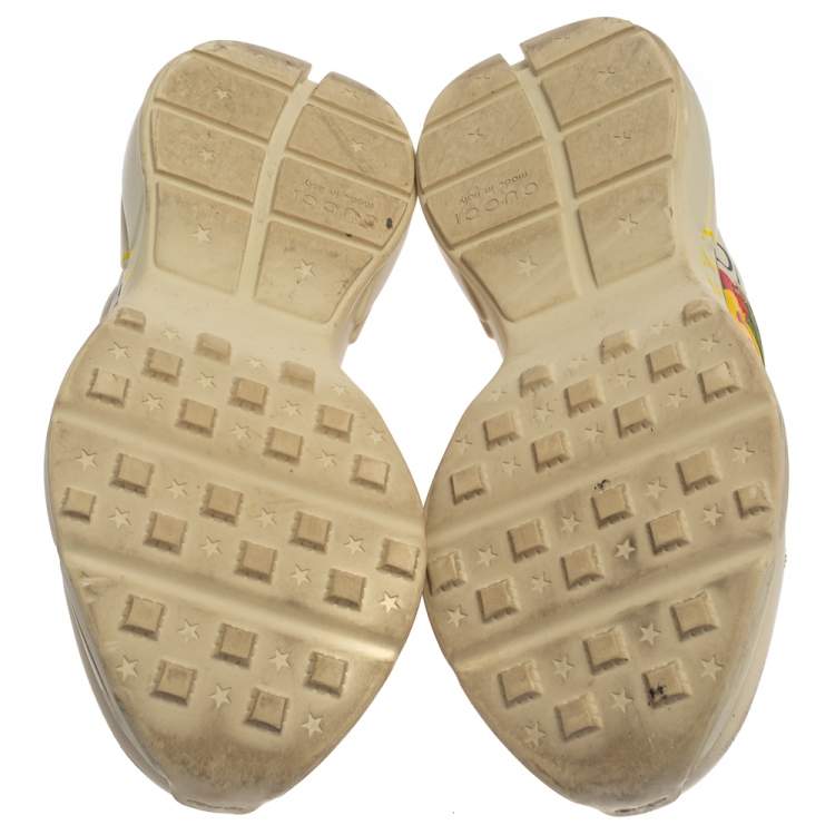 Pre Owned Gucci Off White Leather Rhyton GG Square Logo Low Top Sneakers Size 41.5