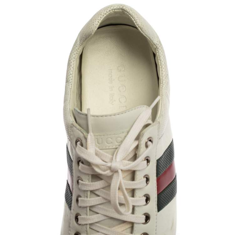 Pre Owned Gucci White Leather Lace Up Low Top Web Sneakers Size 43