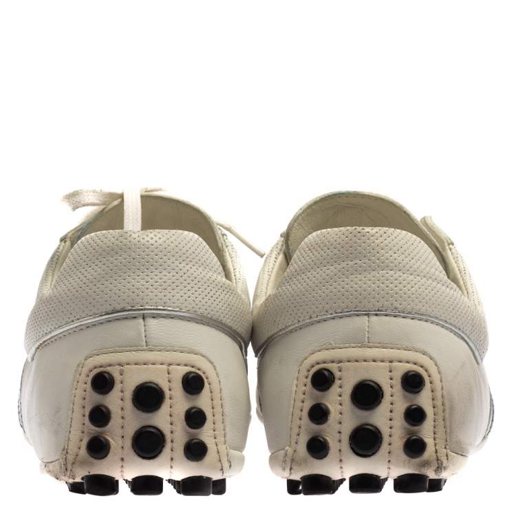 Pre Owned Gucci White Leather Lace Up Low Top Web Sneakers Size 43