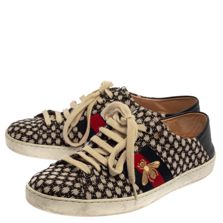 Pre Owned Gucci Black/Blue Canvas And Leather Web Sneakers Size 41