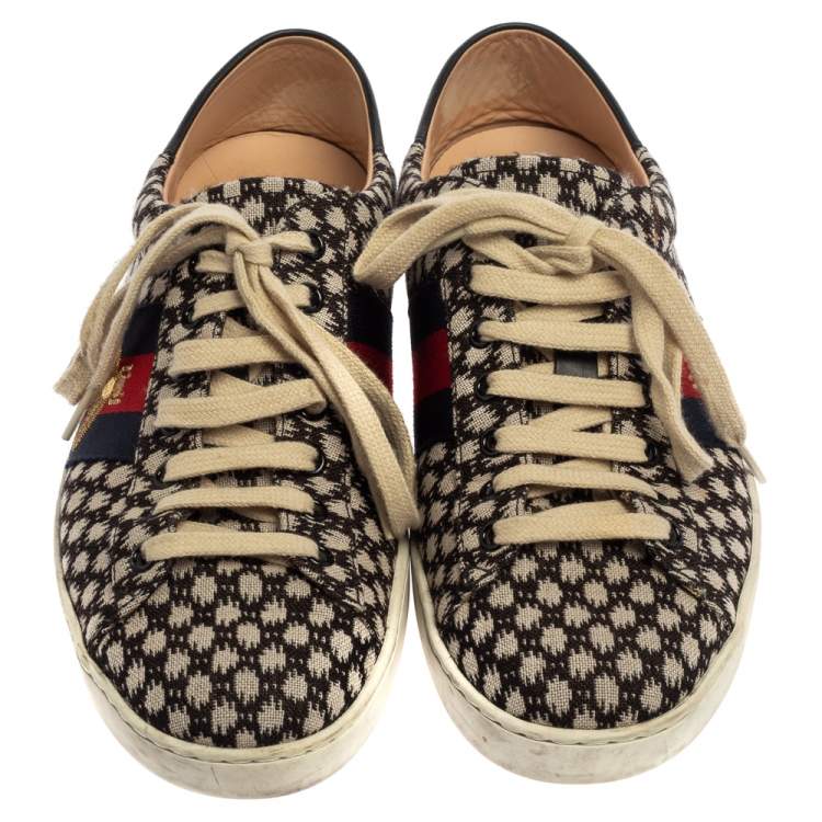 Pre Owned Gucci Black/Blue Canvas And Leather Web Sneakers Size 41