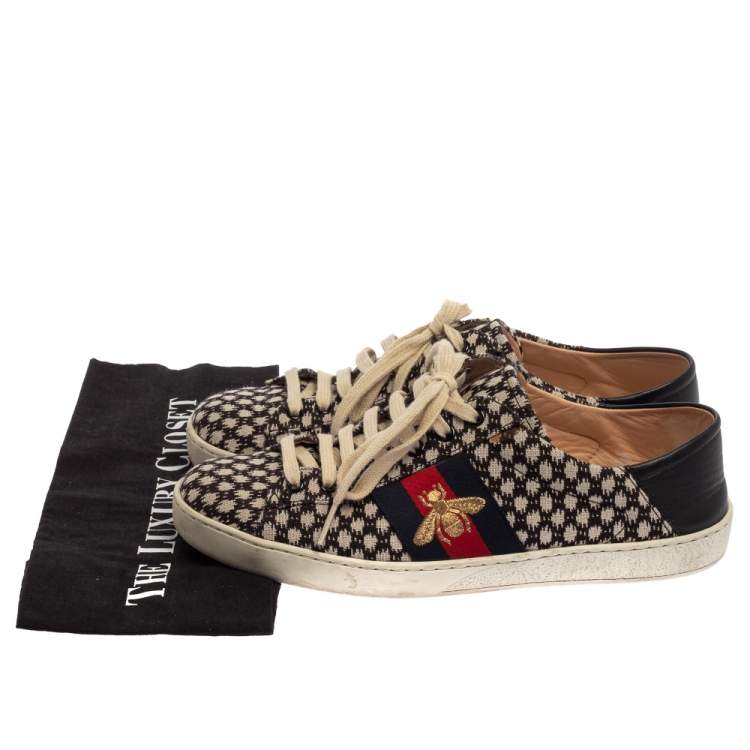 Pre Owned Gucci Black/Blue Canvas And Leather Web Sneakers Size 41