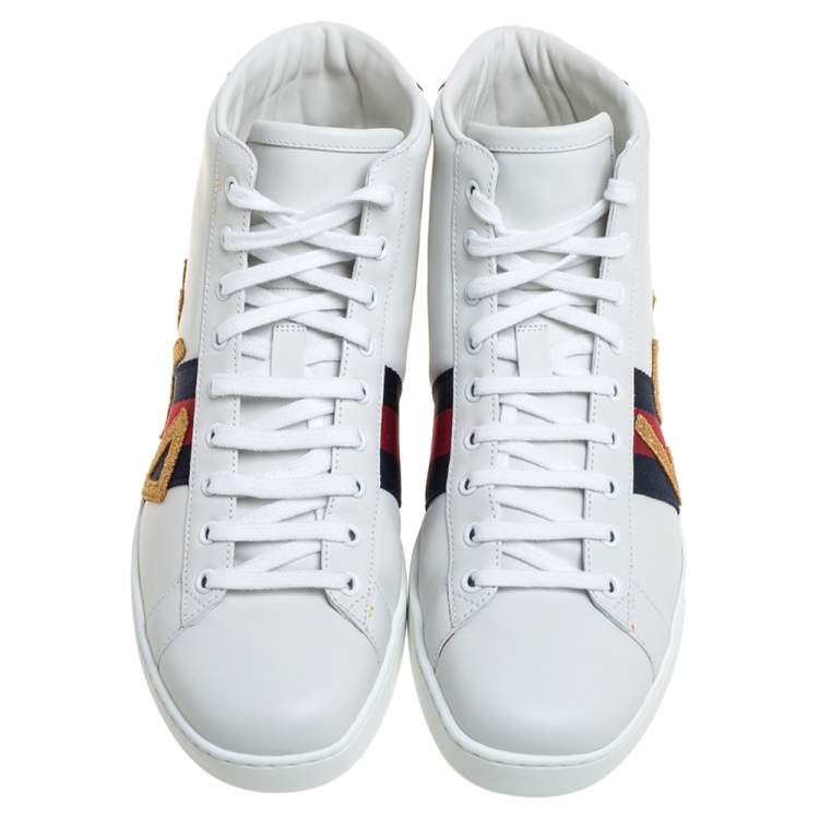 Pre Owned Gucci White Leather Loved New Ace High Top Sneakers Size 43