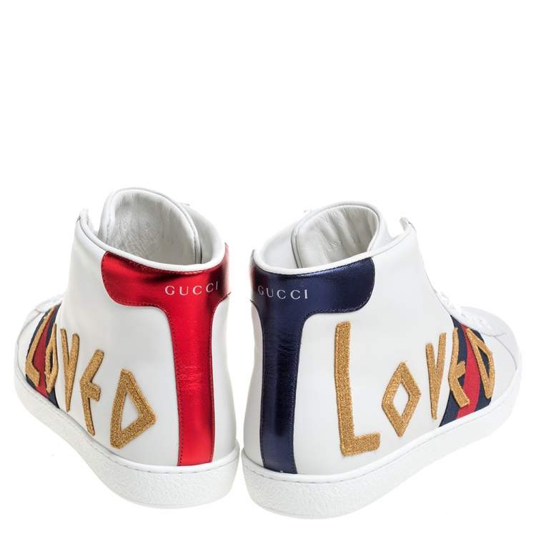 Pre Owned Gucci White Leather Loved New Ace High Top Sneakers Size 43