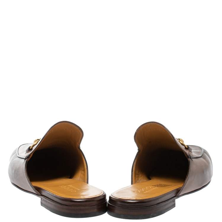 Pre Owned Gucci Brown Leather Princetown Horsebit Mules Size 42