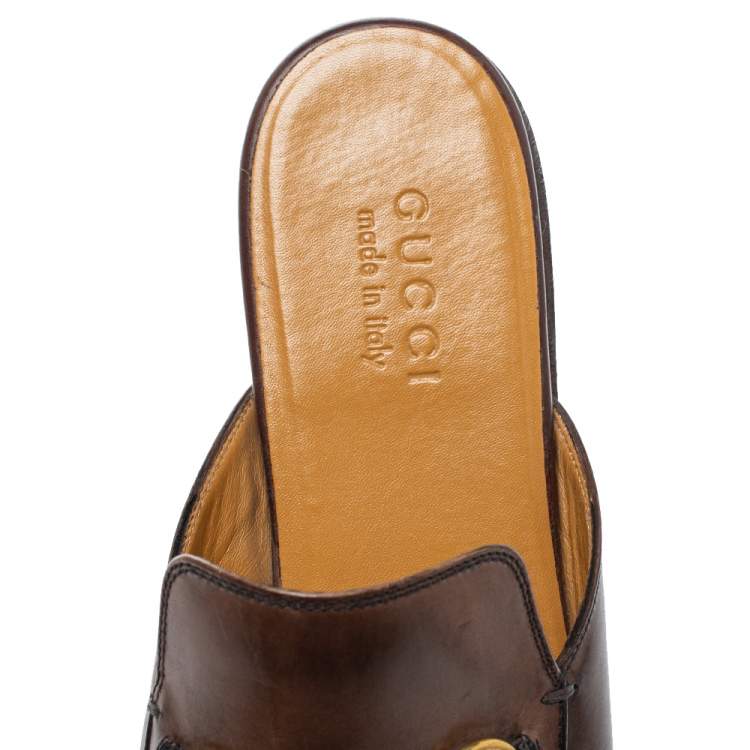 Pre Owned Gucci Brown Leather Princetown Horsebit Mules Size 42