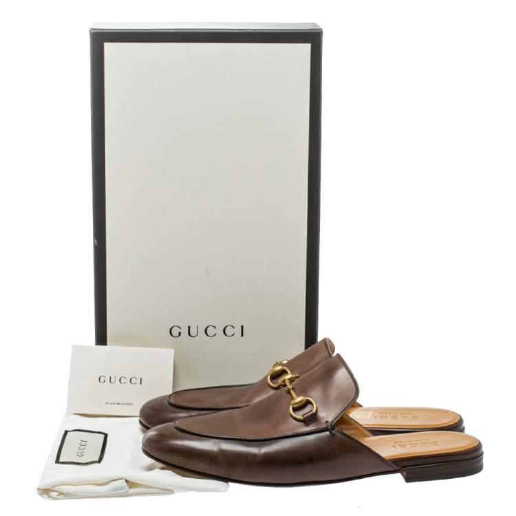 Pre Owned Gucci Brown Leather Princetown Horsebit Mules Size 42