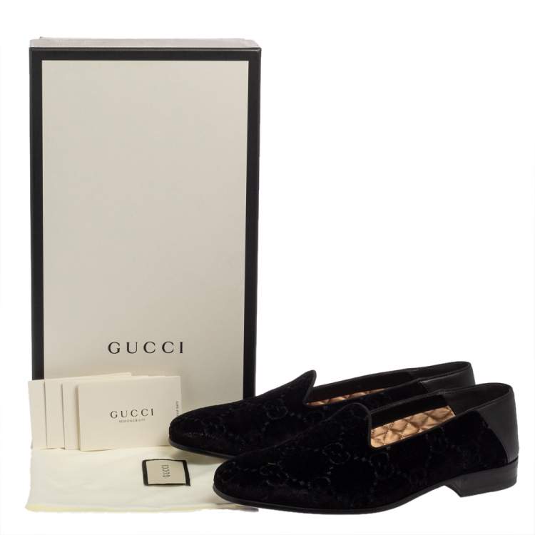 Pre Owned Gucci Black Guccissima Velvet And Leather Loafers Size 41