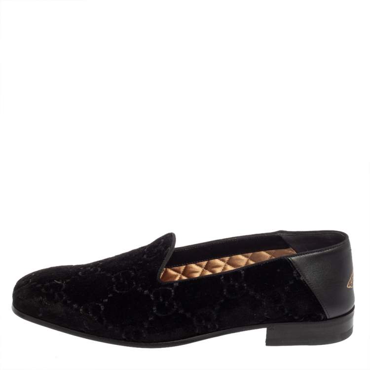 Pre Owned Gucci Black Guccissima Velvet And Leather Loafers Size 41