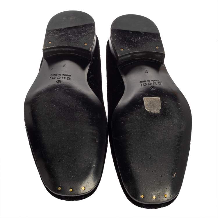 Pre Owned Gucci Black Guccissima Velvet And Leather Loafers Size 41