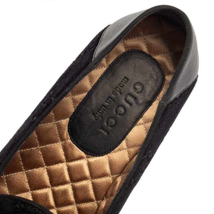 Pre Owned Gucci Black Guccissima Velvet And Leather Loafers Size 41