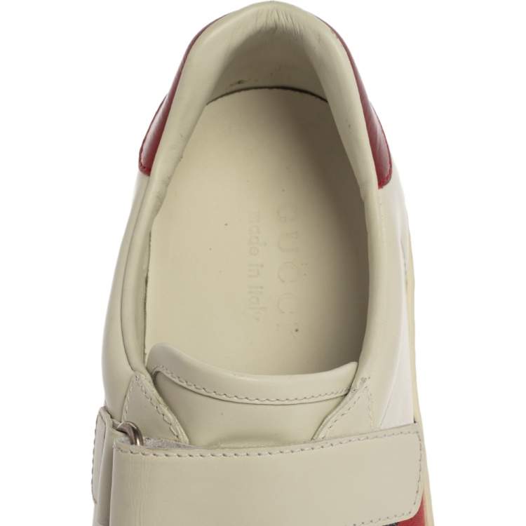 Pre Owned Gucci White Leather Ace Web Velcro Strap Low Top Sneakers Size 41