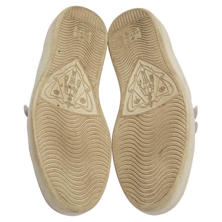 Pre Owned Gucci White Leather Ace Web Velcro Strap Low Top Sneakers Size 41