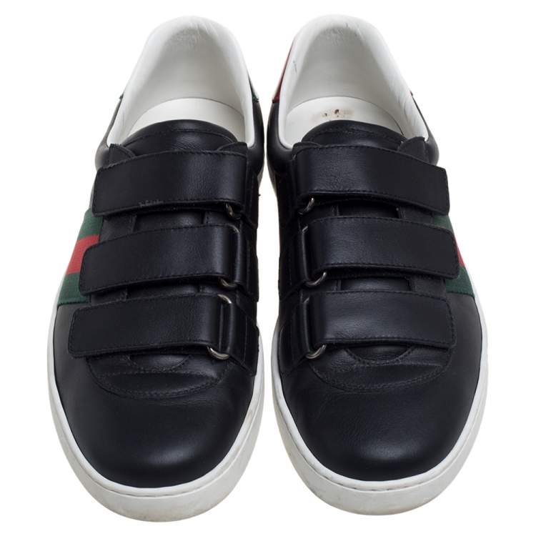 Pre Owned Gucci Black Leather Ace Velcro Sneakers Size 41