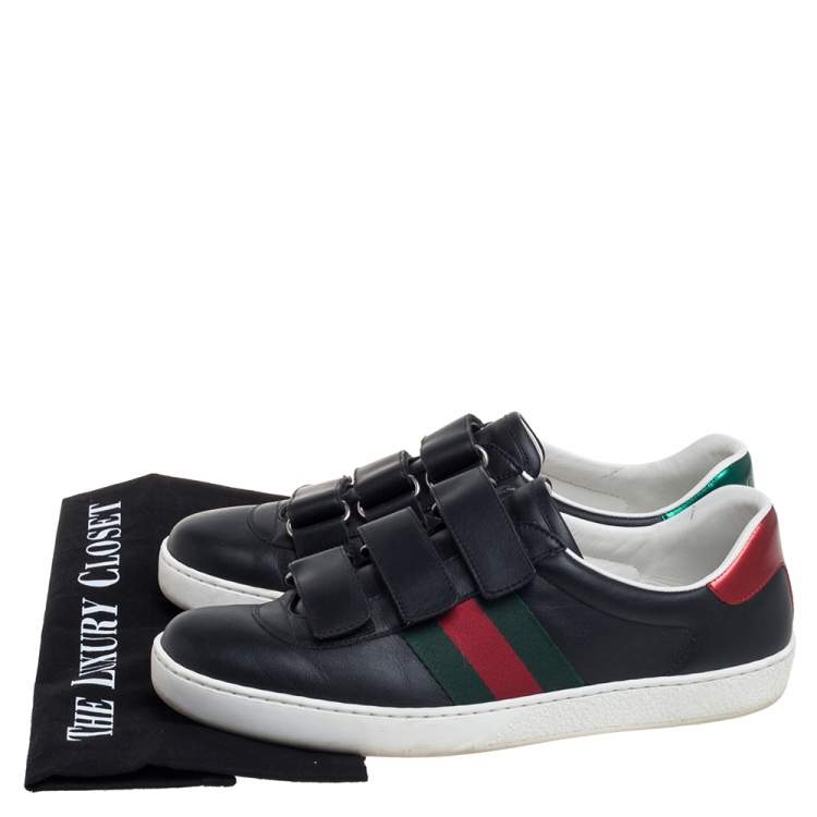 Pre Owned Gucci Black Leather Ace Velcro Sneakers Size 41