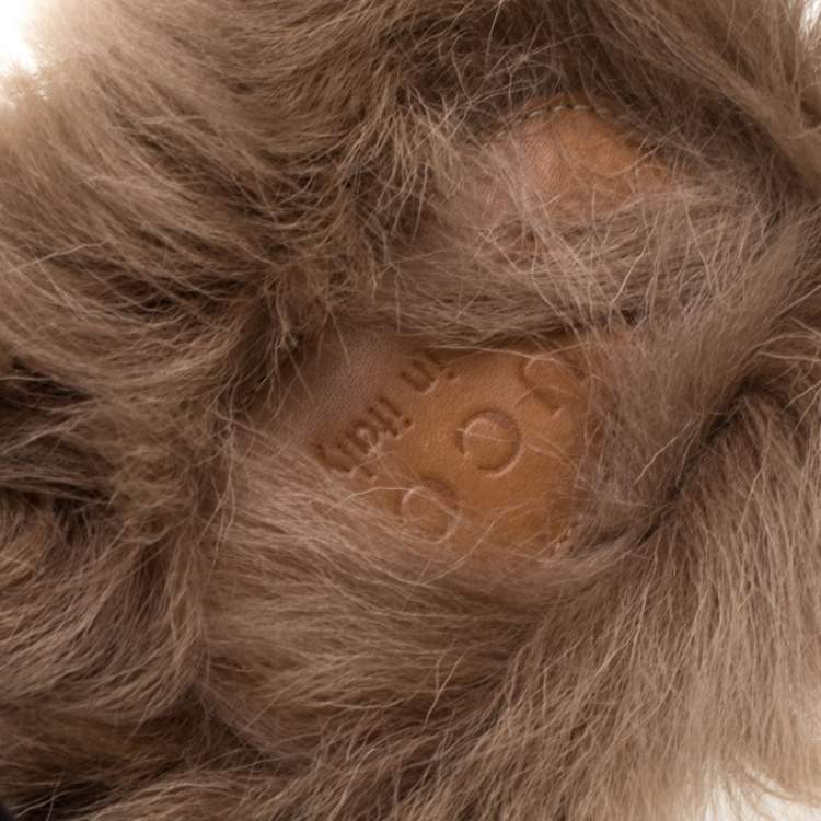 Pre Owned Gucci Brown Leather And Fur Lined GG Web Princetown Mules Size 41