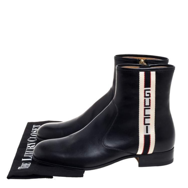 Pre Owned Gucci Black Leather Zipper Detail  Boots  Size 41