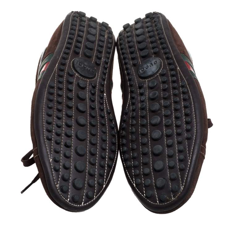 Pre Owned Gucci Brown Suede Web Low Top Sneakers Size 44