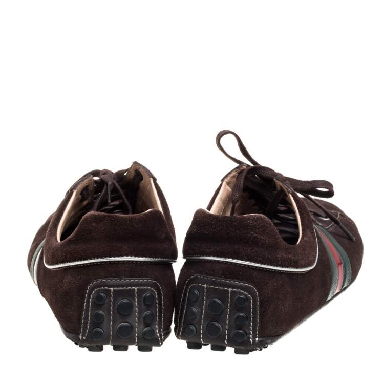 Pre Owned Gucci Brown Suede Web Low Top Sneakers Size 44