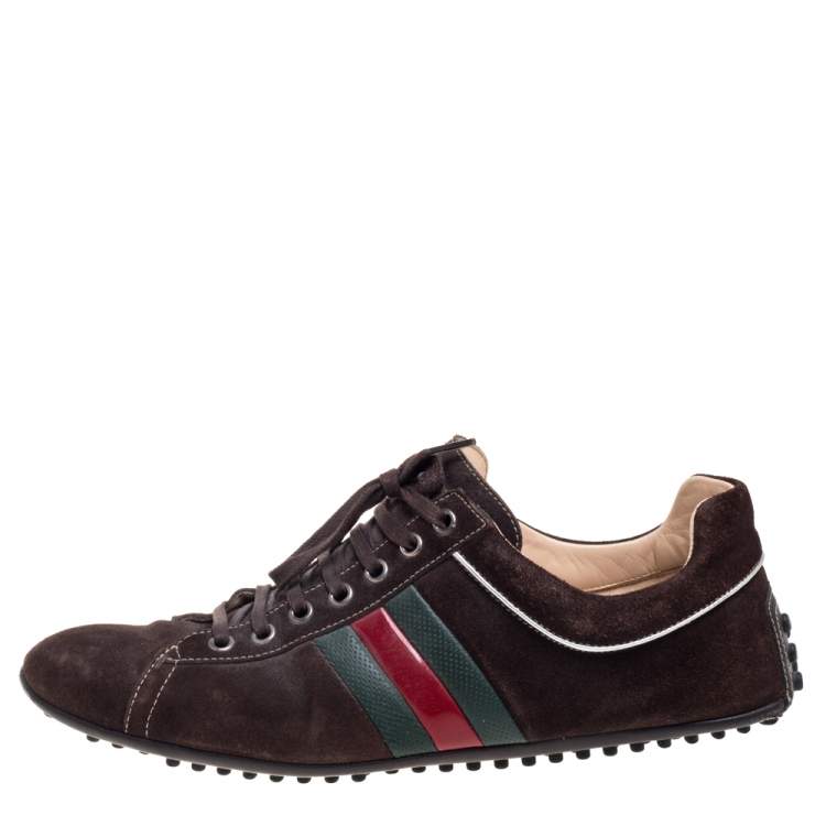 Pre Owned Gucci Brown Suede Web Low Top Sneakers Size 44