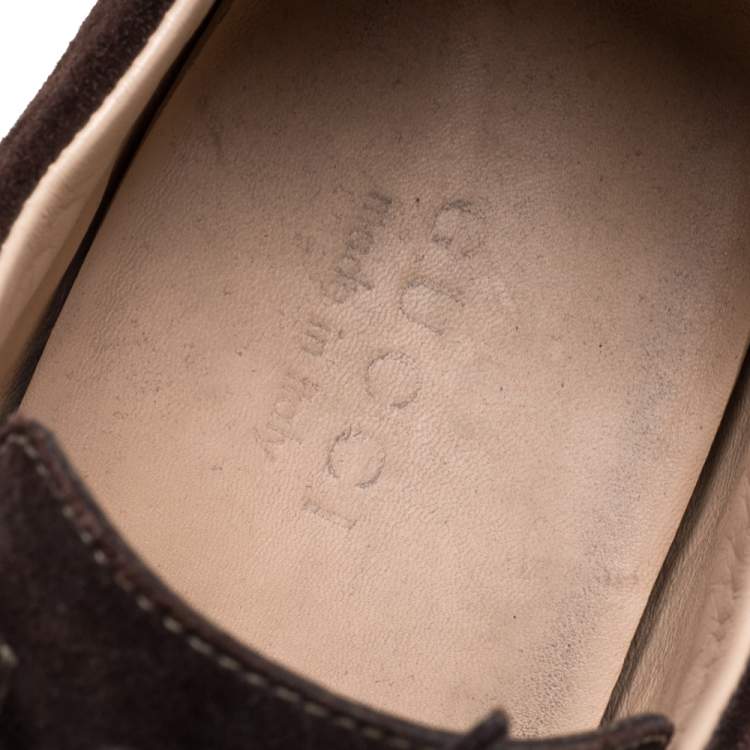 Pre Owned Gucci Brown Suede Web Low Top Sneakers Size 44