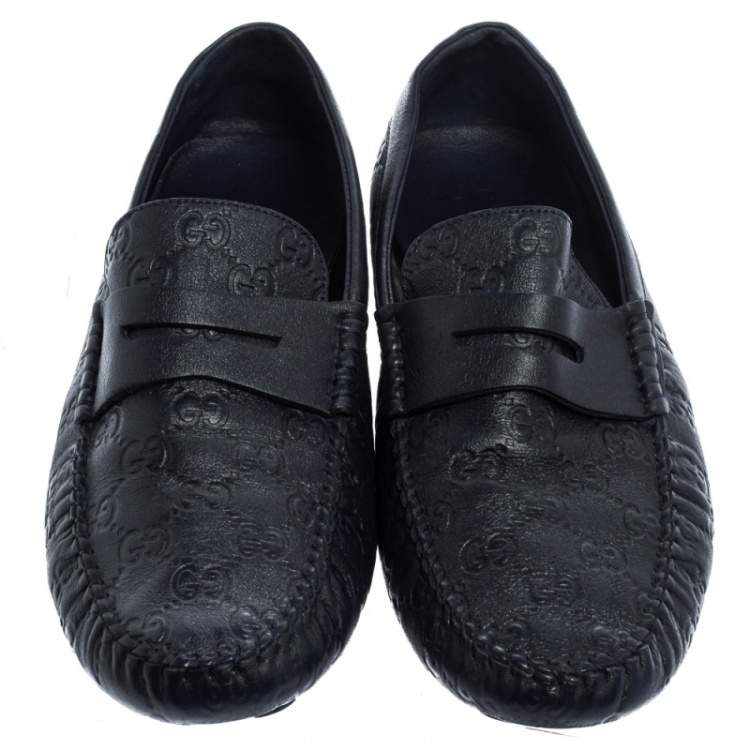 Pre Owned Gucci Navy Blue Guccissima Leather Penny Slip On Loafers Size 43.5