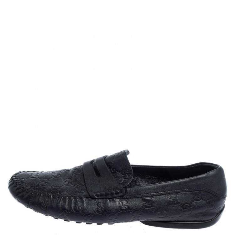 Pre Owned Gucci Navy Blue Guccissima Leather Penny Slip On Loafers Size 43.5