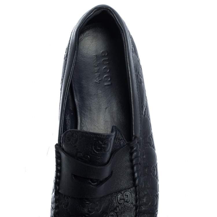 Pre Owned Gucci Navy Blue Guccissima Leather Penny Slip On Loafers Size 43.5
