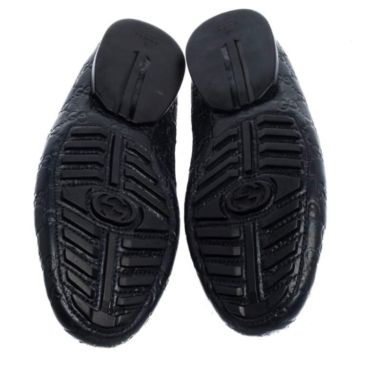 Pre Owned Gucci Navy Blue Guccissima Leather Penny Slip On Loafers Size 43.5