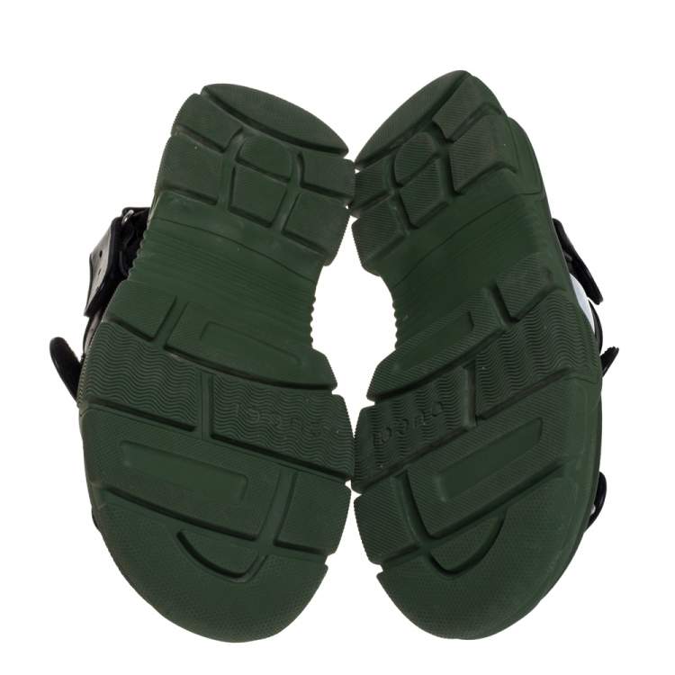 Pre Owned Gucci Black Leather And Mesh Sega Sandals Size 41