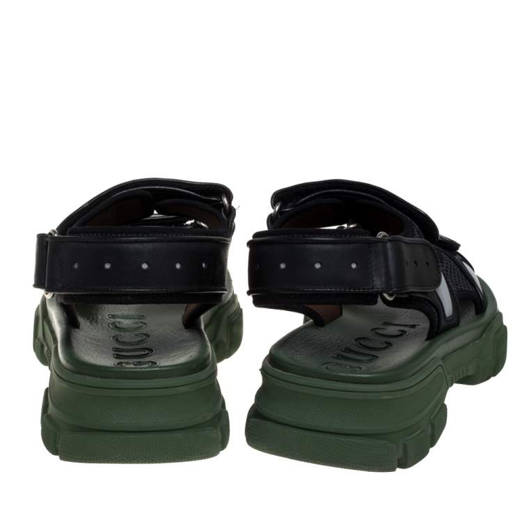 Pre Owned Gucci Black Leather And Mesh Sega Sandals Size 41