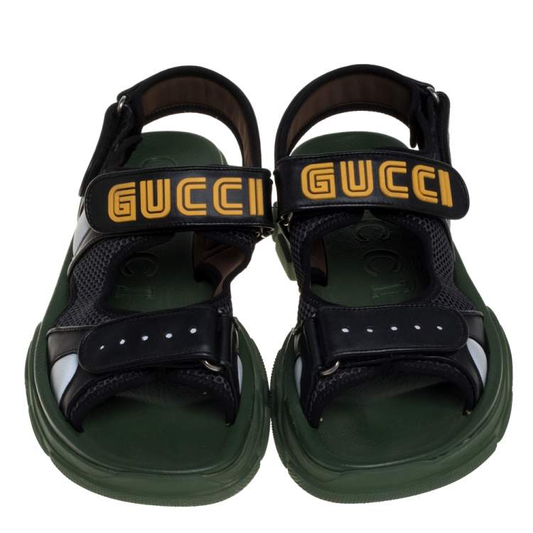 Pre Owned Gucci Black Leather And Mesh Sega Sandals Size 41