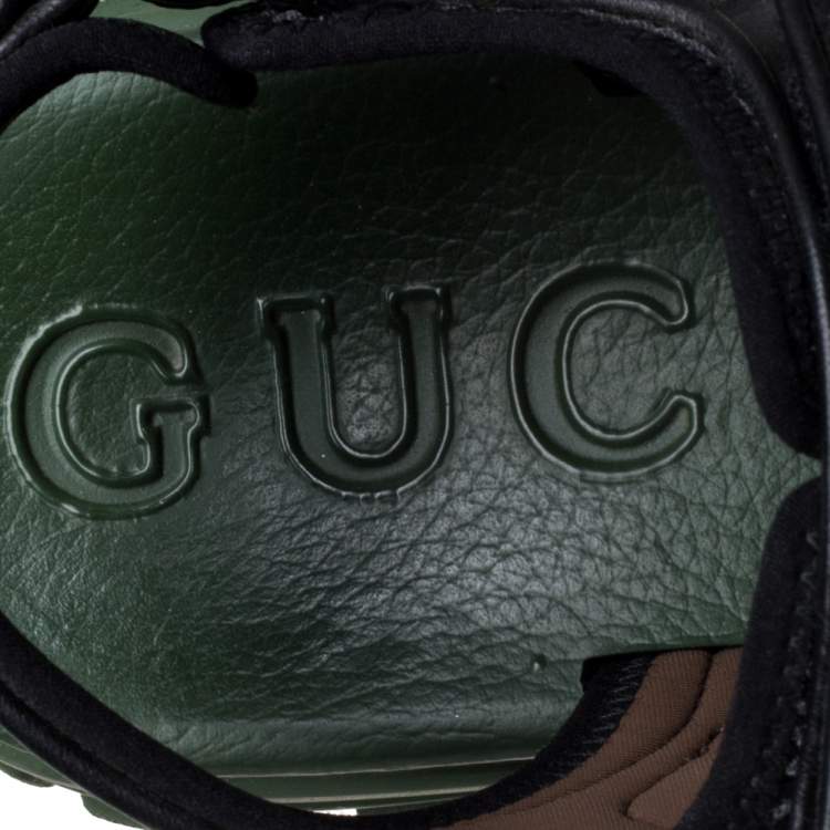 Pre Owned Gucci Black Leather And Mesh Sega Sandals Size 41