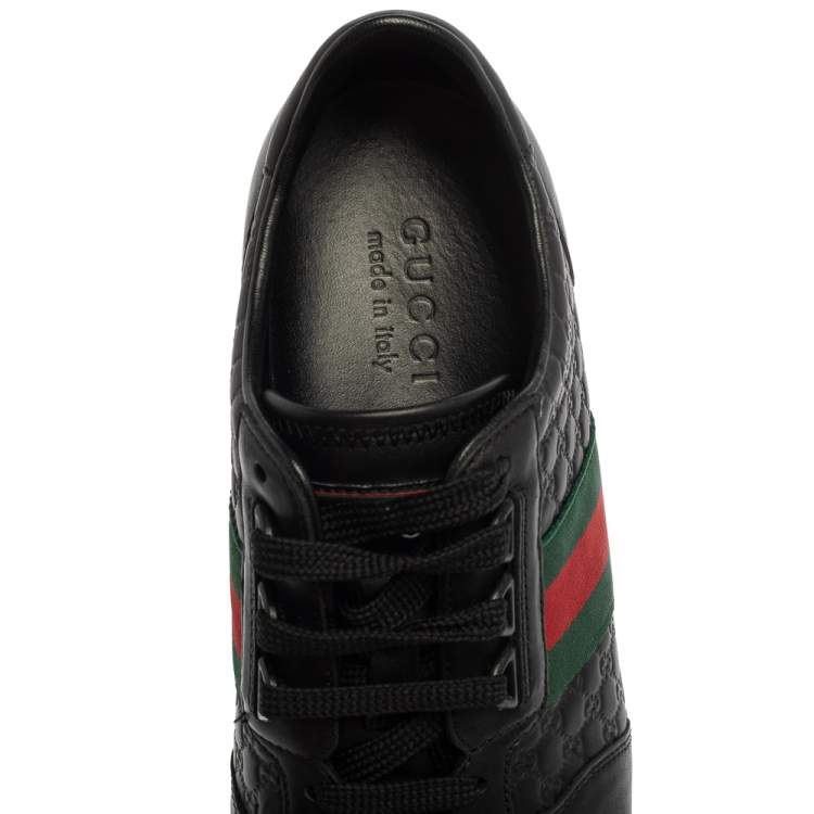 Pre Owned Gucci Black Guccissima Leather Web Detail Low Top Sneakers Size 42.5