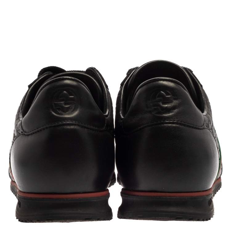 Pre Owned Gucci Black Guccissima Leather Web Detail Low Top Sneakers Size 42.5