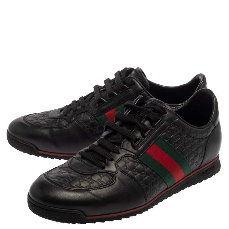 Pre Owned Gucci Black Guccissima Leather Web Detail Low Top Sneakers Size 42.5