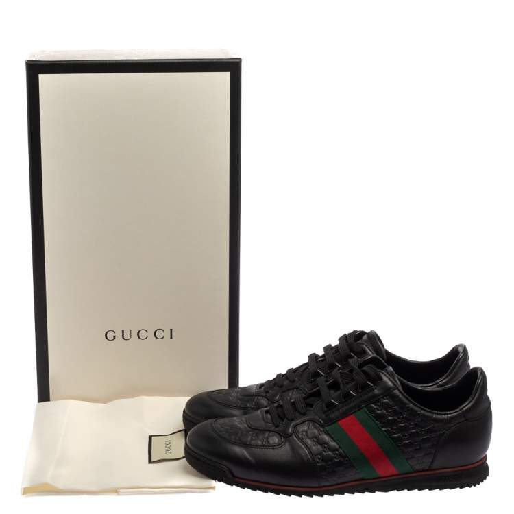 Pre Owned Gucci Black Guccissima Leather Web Detail Low Top Sneakers Size 42.5