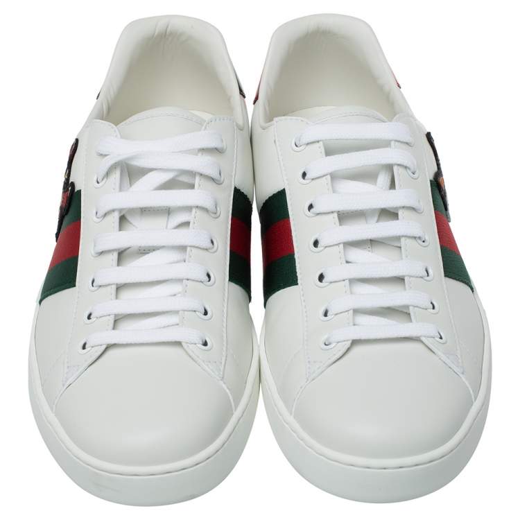 Pre Owned Gucci White Leather Dog New Ace Low Top Sneakers Size 44