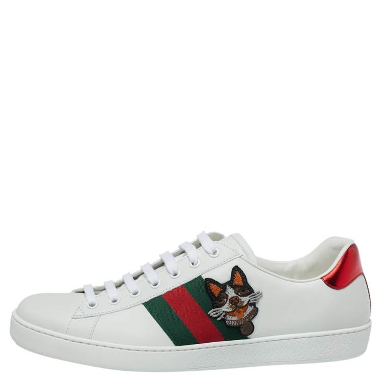 Gucci White Leather Dog New Ace Low Top Sneakers Size 44 Gucci