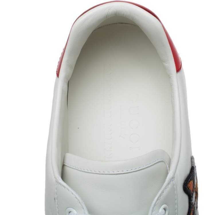 Pre Owned Gucci White Leather Dog New Ace Low Top Sneakers Size 44