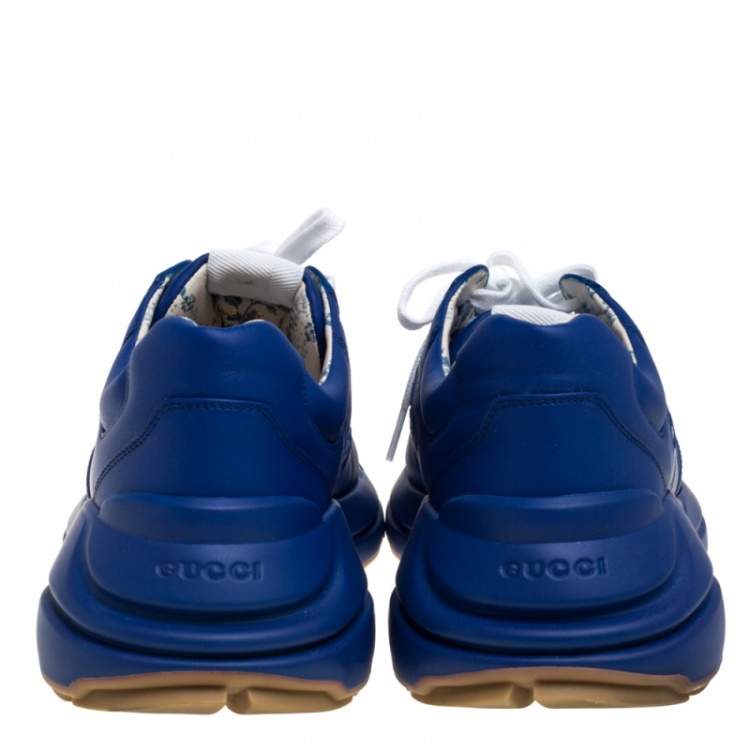 Pre Owned Gucci Blue Leather Rhyton With NY Yankees™ Print Sneakers Size 44