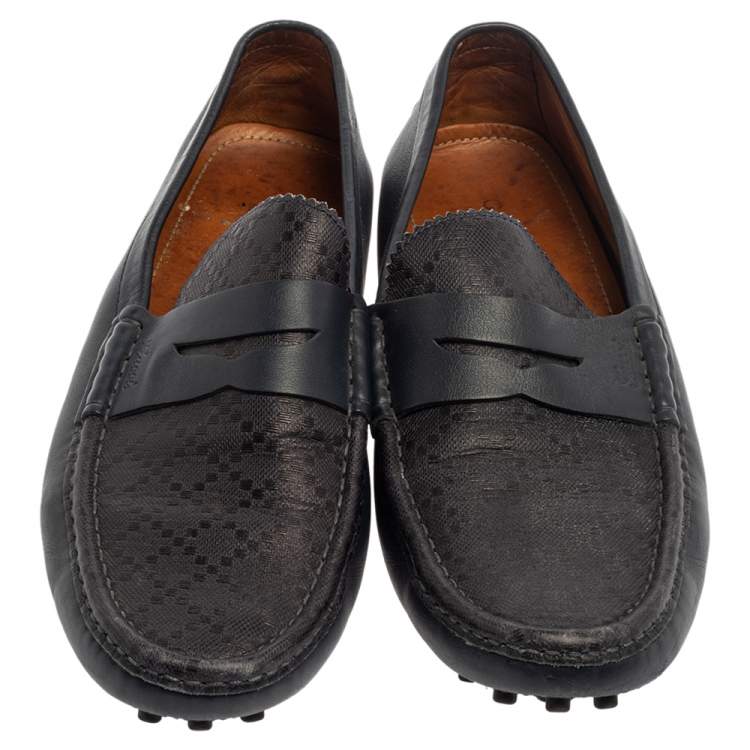 Pre Owned Gucci Blue Diamante Leather Penny Slip On Loafers Size 44