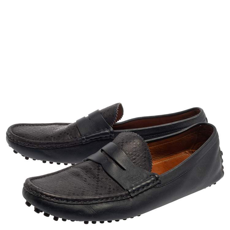 Pre Owned Gucci Blue Diamante Leather Penny Slip On Loafers Size 44