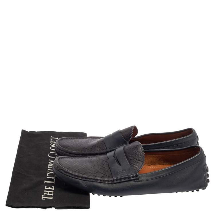Pre Owned Gucci Blue Diamante Leather Penny Slip On Loafers Size 44