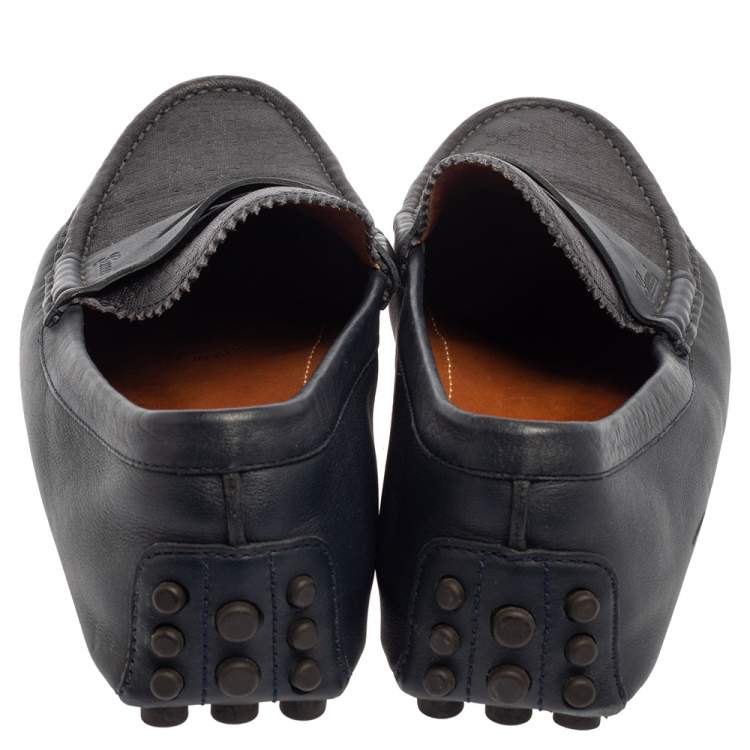 Pre Owned Gucci Blue Diamante Leather Penny Slip On Loafers Size 44
