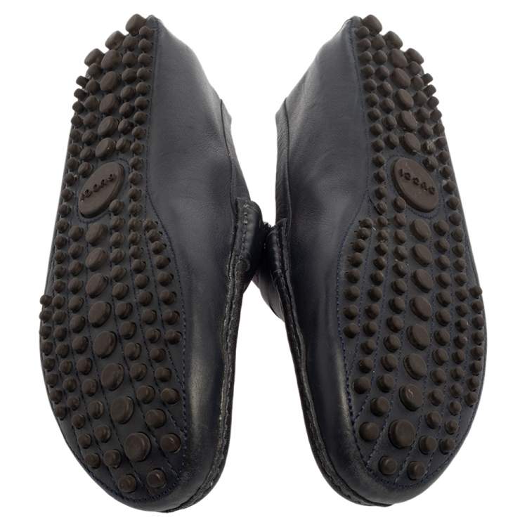 Pre Owned Gucci Blue Diamante Leather Penny Slip On Loafers Size 44