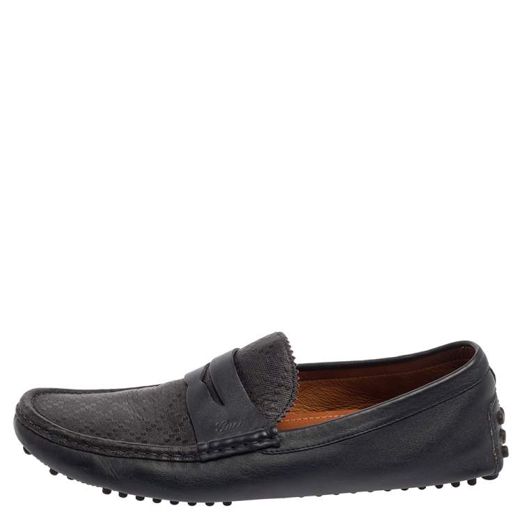 Pre Owned Gucci Blue Diamante Leather Penny Slip On Loafers Size 44