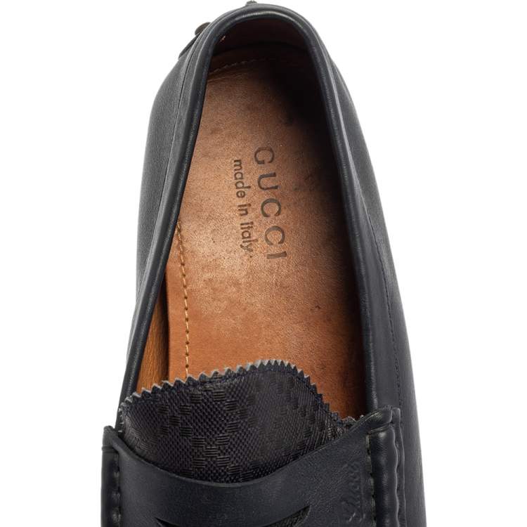 Pre Owned Gucci Blue Diamante Leather Penny Slip On Loafers Size 44