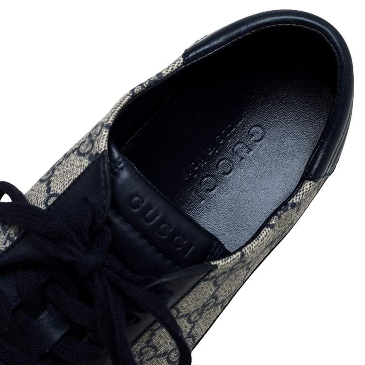 Pre Owned Gucci Beige/Blue GG Supreme And Leather Sneakers Size 43.5