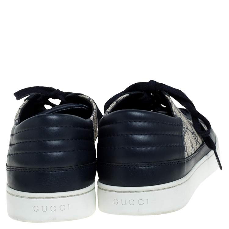 Pre Owned Gucci Beige/Blue GG Supreme And Leather Sneakers Size 43.5